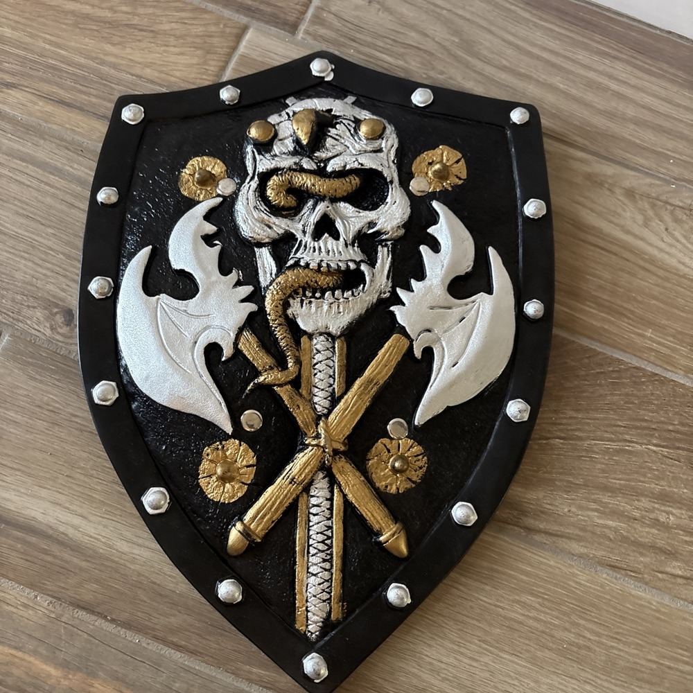 KBW Black Polyurethane Cosplay Novelty Medieval Knight Skull Shield‎ 18" tall